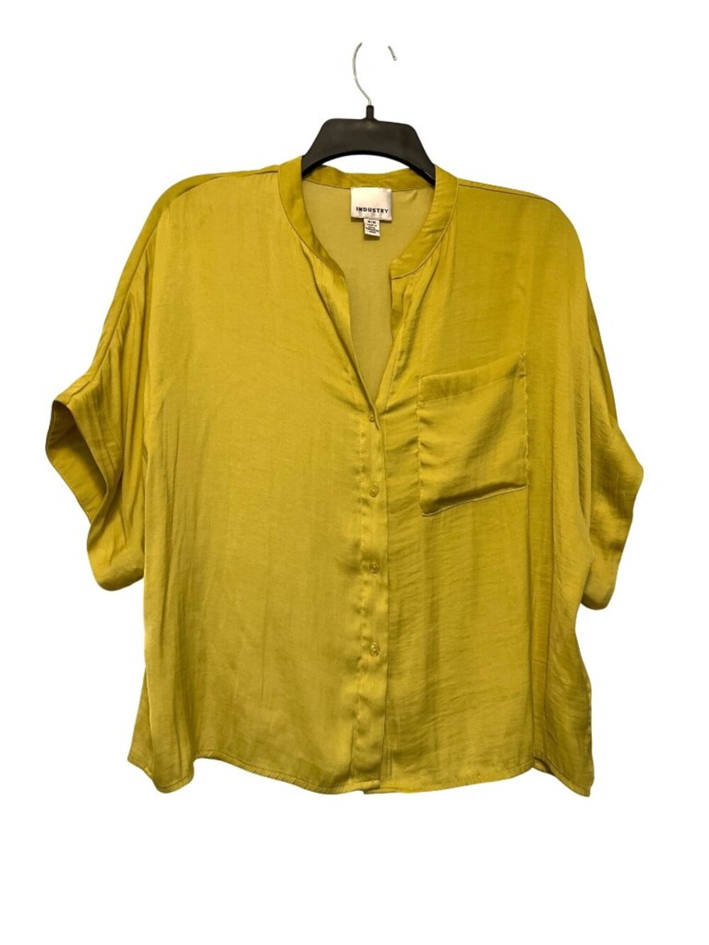 Industry Womens Light Olive Green Button-Down Blouse M 100% Polyester Relaxed